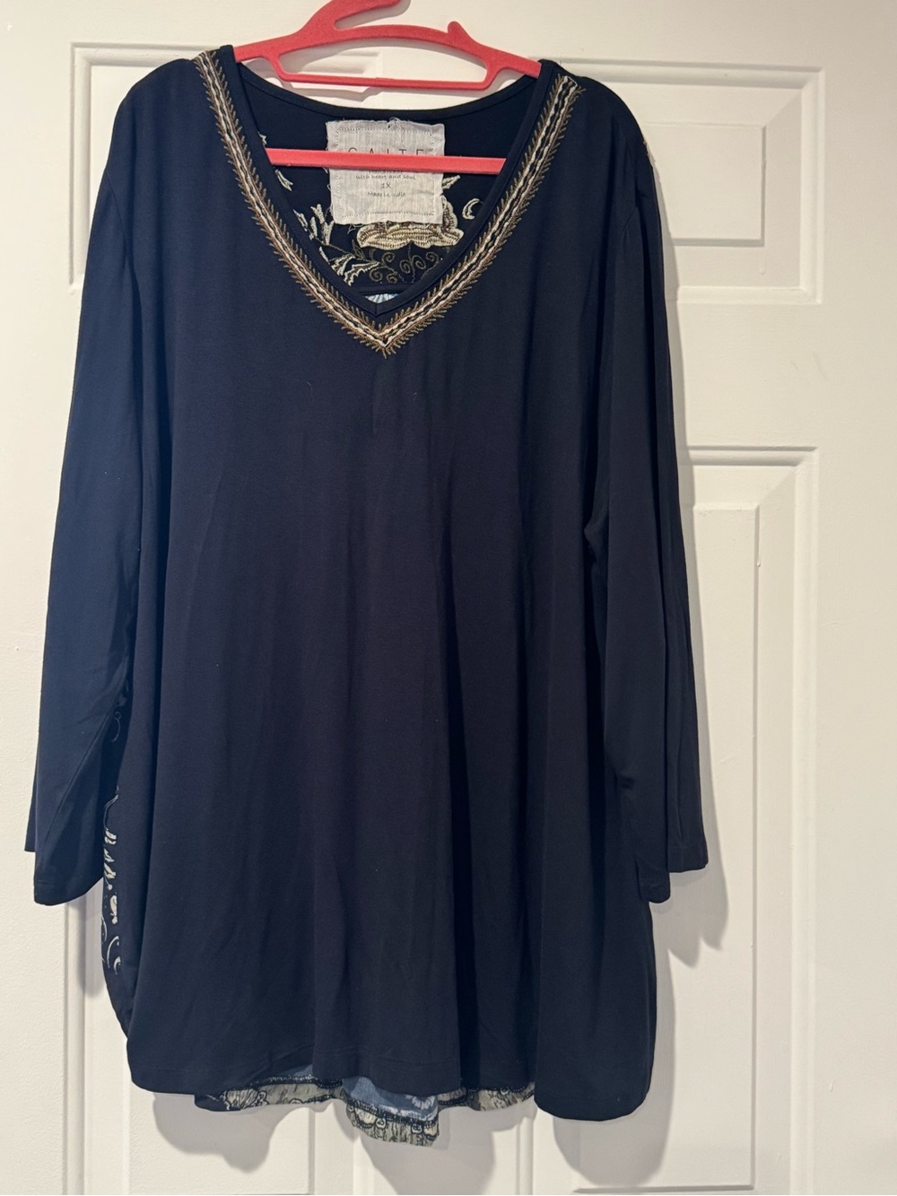 Women's Black Embroidered V-Neck Tunic Top